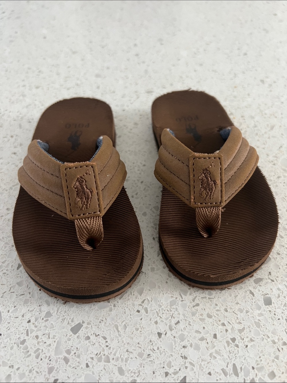 Ralph Lauren Brown/Tan Toddler Logo Flip Flops